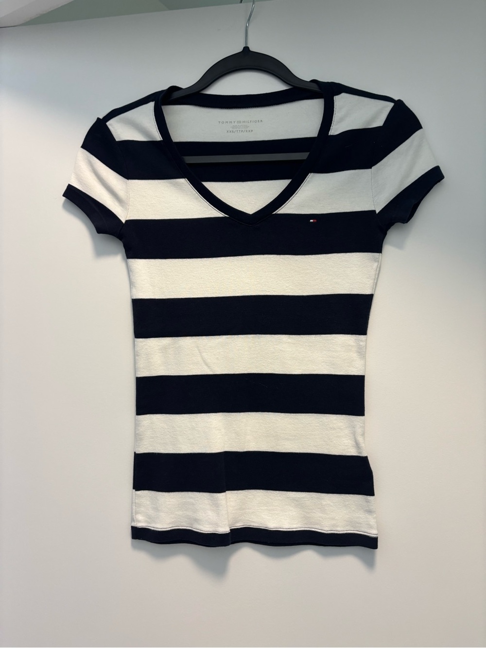 Tommy Hilfiger Navy & White Striped V-Neck Tee